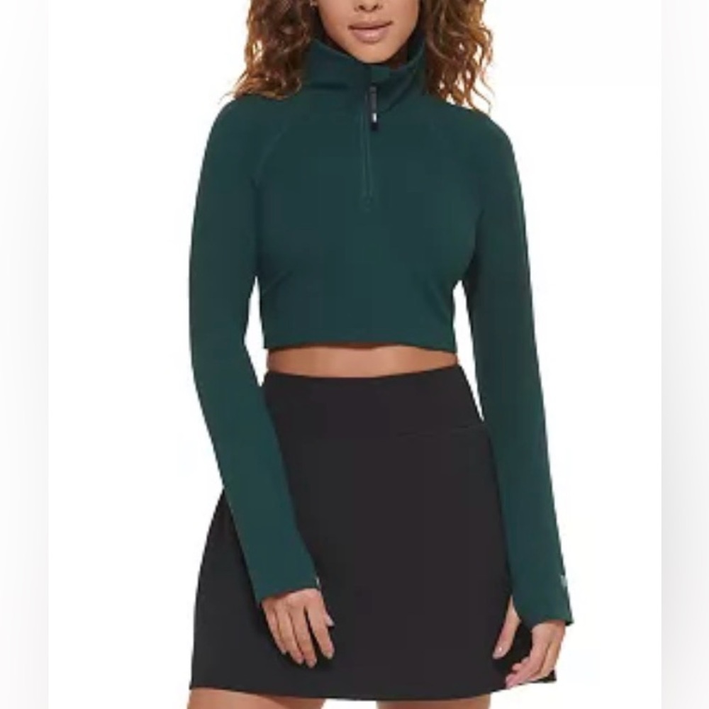 DKNY Performance Quarter-Zip Cropped Long-Sleeve Top L NWOT